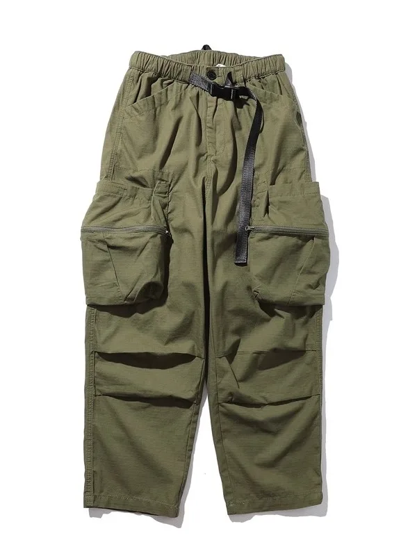 

Retro American Casual Straight Leg Pants Elastic Waist Outdoor Multi-ket Workwear Ci Boy Functional Men's Autumn Faion