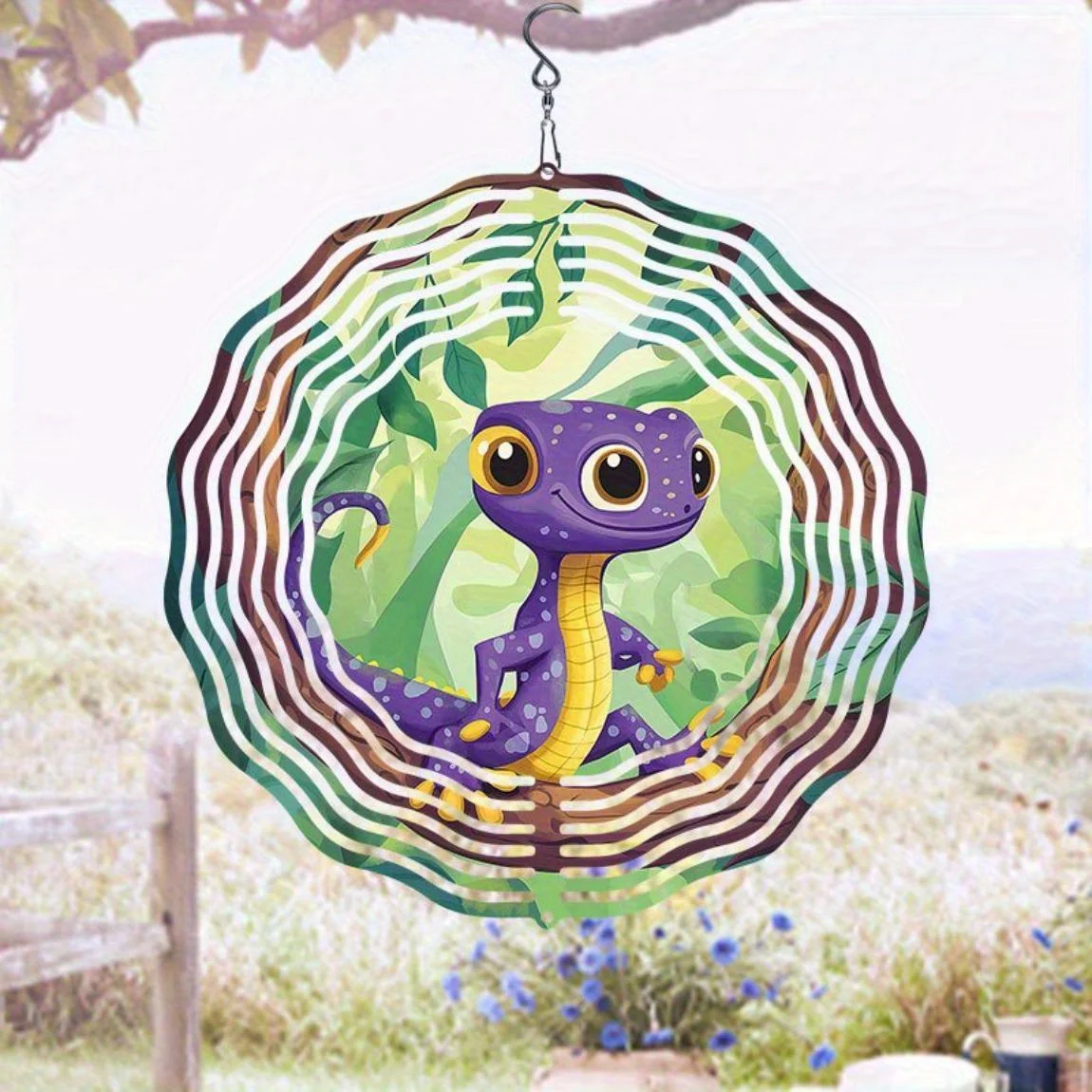 CIFBUY Metall-Windspiel für den Außenbereich, kinetisches Hängeornament mit lila Eidechsenmuster, Gartendekoration, Kunstskulptur, Geschenk für Zuhause
