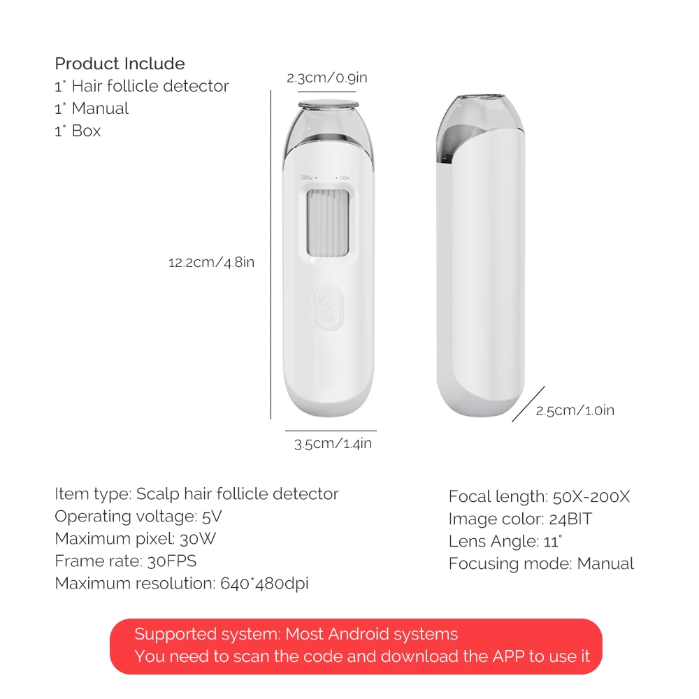50X/200X HD Hair Analyzer Home Use Scalp Hair Follicle Scanner Detector APP WIFI Digital Skin Analyzer Microscope Tool
