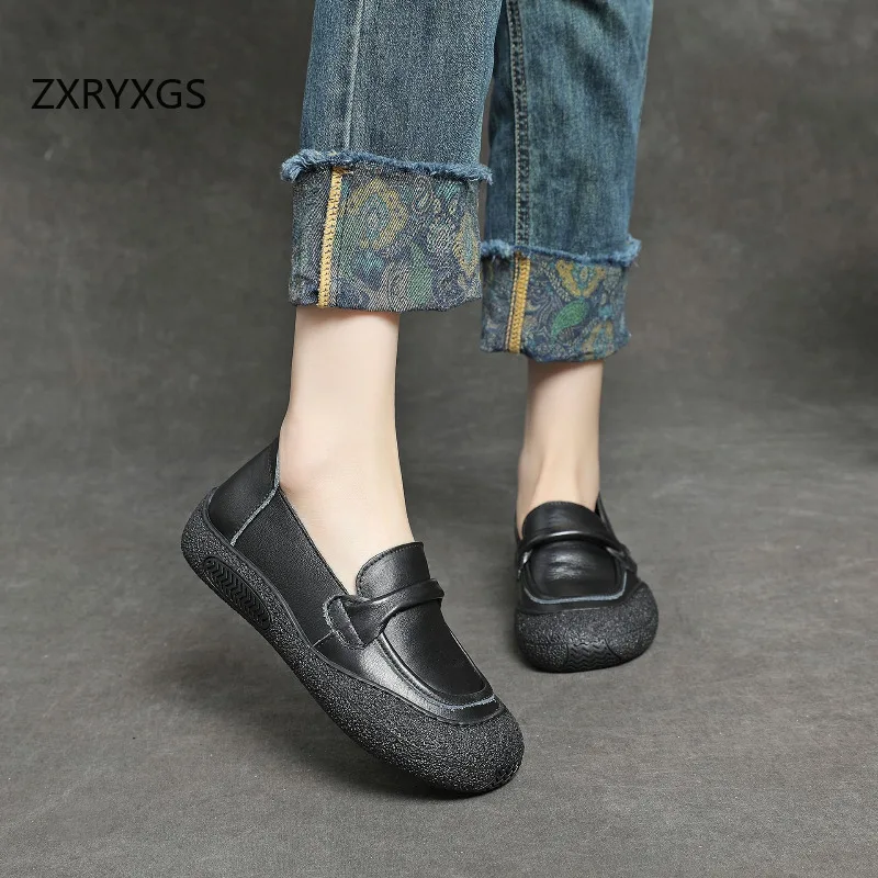 ZXRYXGS 2024 capa superior de piel de vaca nuevos zapatos planos suela suave zapatos cómodos de cuero para mujer zapatillas casuales zapatos de tendencia de temperamento