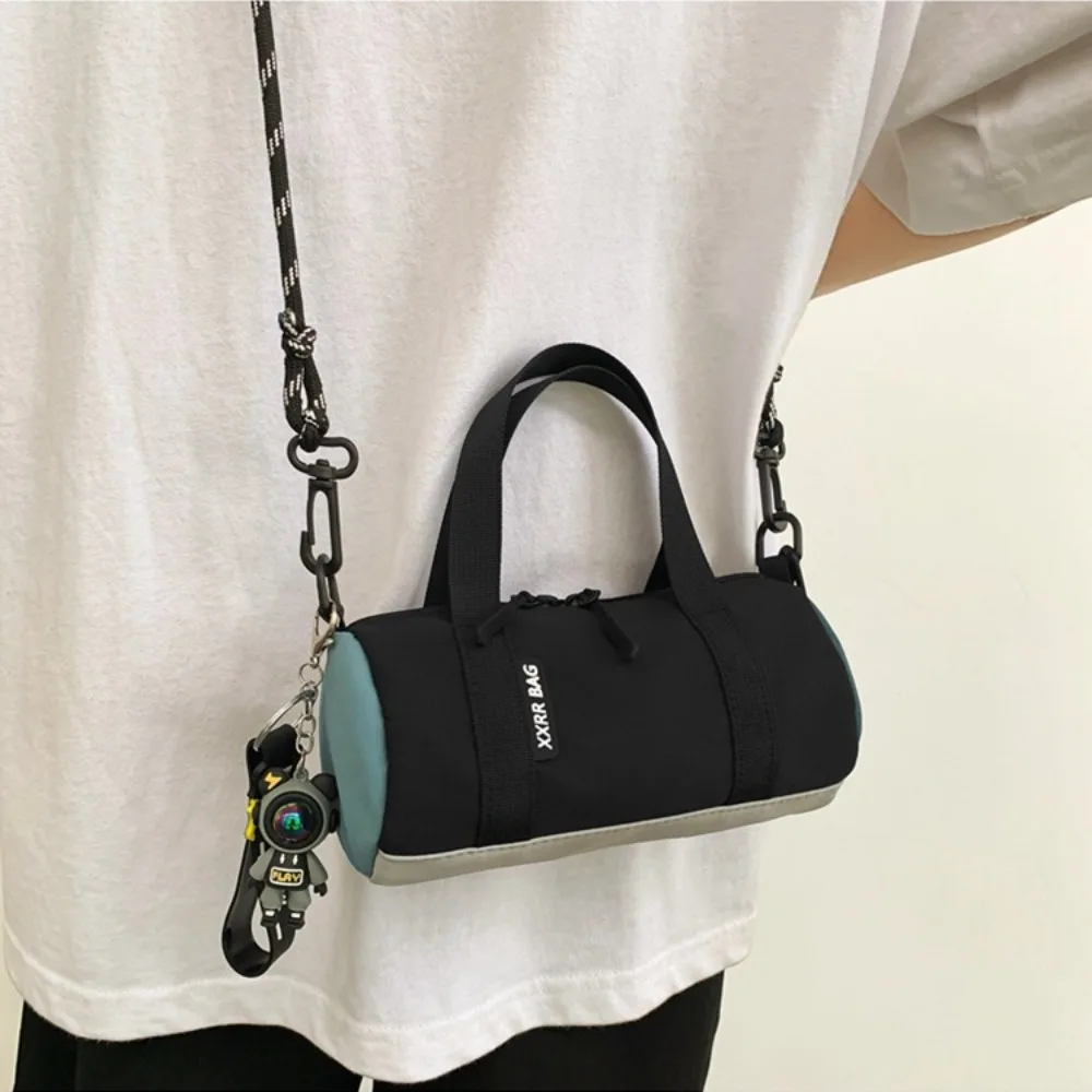 Thin Strap Men Cylindrical Bag Breathable Zipper Contrast Color Purse Japanese Style Portable Simple Shoulder Bag Girls