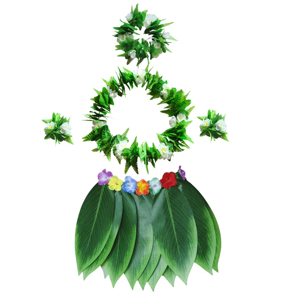 5 قطعة مجموعة تنورة ليو الورقة الخضراء 30 "الخصر 15" طول قابل للتعديل للبالغين Luau حفلة الشاطئ الاستوائية موضوع هالوين زي Ti