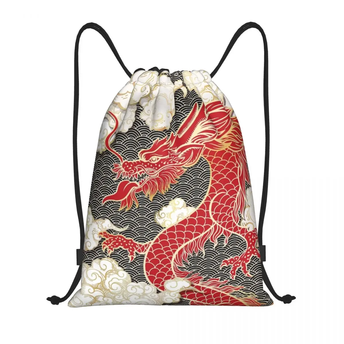 Chinese Red Dragon Totem Pattern Drawstring Backpack Women Gym Sport Sackpack Portable Tradition Asian Style Training Bag Sack