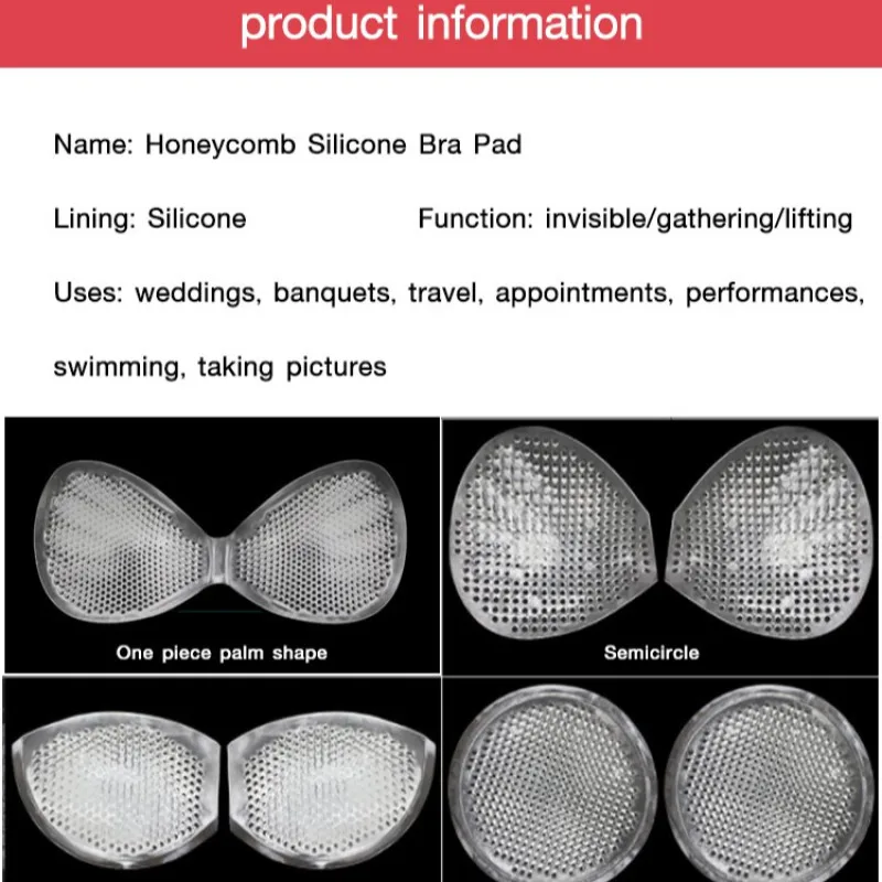 Insertable and Gathered Breast Pads Reusable Thickened Breathable Silicone Breast Enhancement Clear Gel Pads for Yoga Swimwear