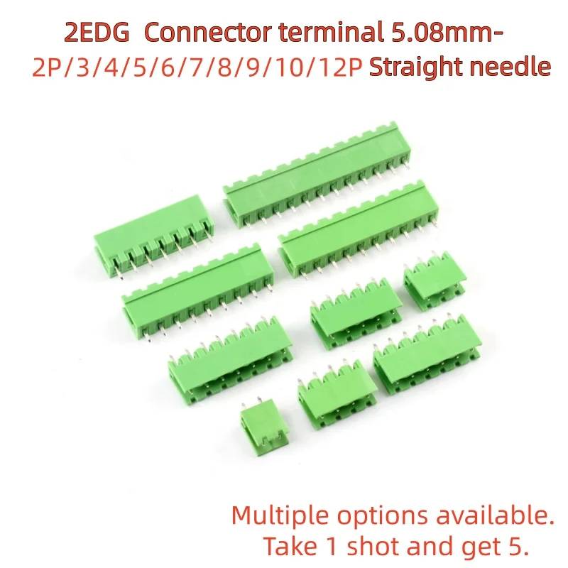 5pcs 5.08mm Pitch 2EDG Straight Pin PCB Screw Terminal Block 2/3/4/5/6/7/8/9/10/12Pin Straight needle Plug-in Socket