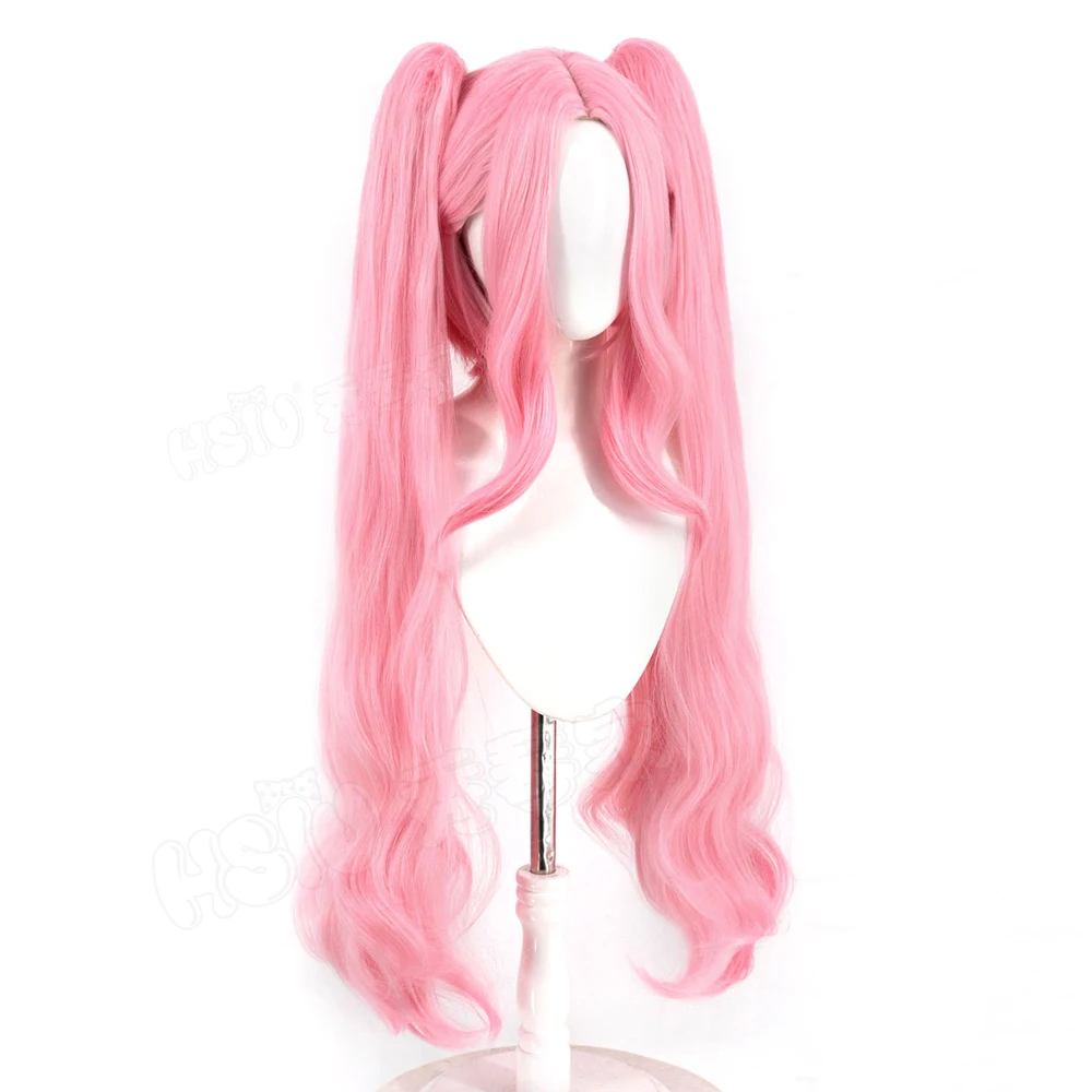 Alien Stage  Zombie Stage Mizi Cosplay Wig Pink Curly Double Ponytails Anime Cosplay Mask Headset Bow Headwear For Halloween