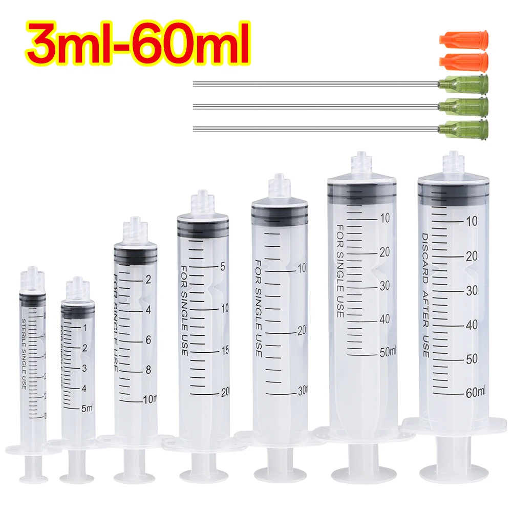 3ml-60ml Kunststoff-Luer-Lock-Spritze, Industriespritzen mit 4-Zoll-Klebstoff-Dosierspitze und Kappen für Öl, Klebstoff, Flüssigkeiten, Tierfütterung