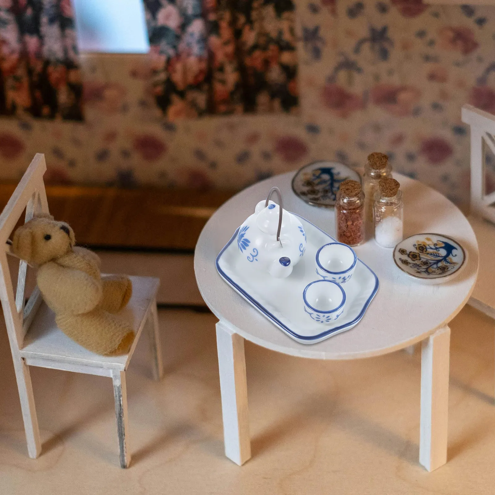 

1Set Mini House Tea Set Ceramic Mini Teapot and Tea Cups Realistic Decorative Miniature Kitchen Accessories Miniature Teapot