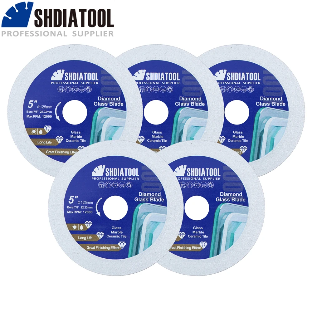 SHDIATOOL Dia125mm Glas Schneidscheibe 1/2/3/5pcs Diamant Sägeblätte für Glas Jade Kristall Marmor Schleifplatte Fliesen Scheibenschneider