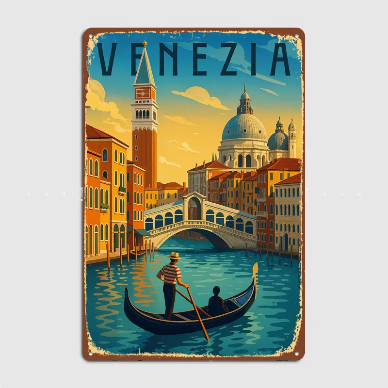 Venice Travel Poster Sunset Canal Metal Custom Sign Living Room Wall Indoor Decor Room Decoration Bedroom Posters Home Decor