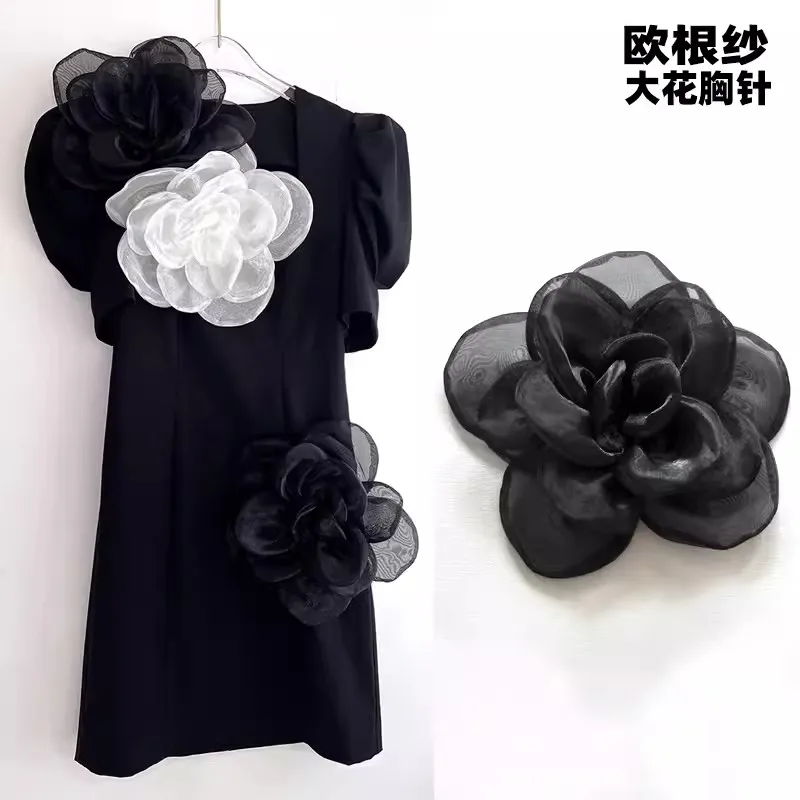 Organza three-dimensional flower brooch women's corsage high-grade women's pin large floral design accessories