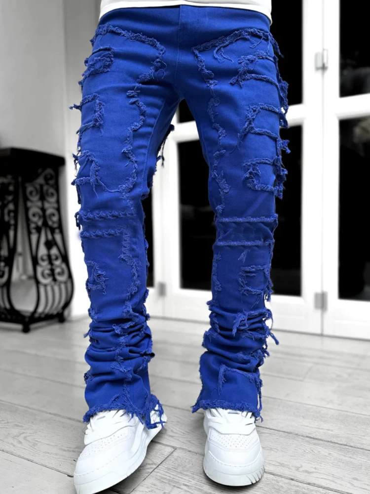 2023 Spring Autumn Classic Fashion Patch Straight Leg Jeans Men's Casual Comfort Stretch Pants y2k streetwear cargo pants men