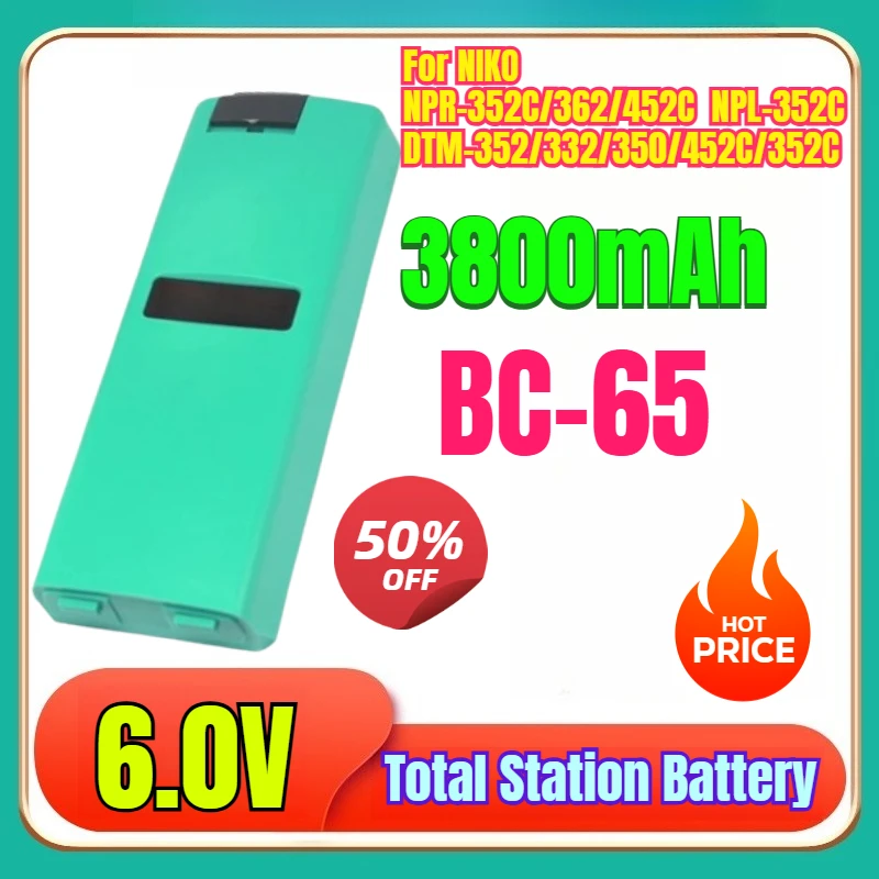 

100% New High Quality 6.0V 3800mAh Total Station Battery BC-65 for NIKO NPR-352C/362/452C NPL-352C DTM-352/332/350/452C/352C