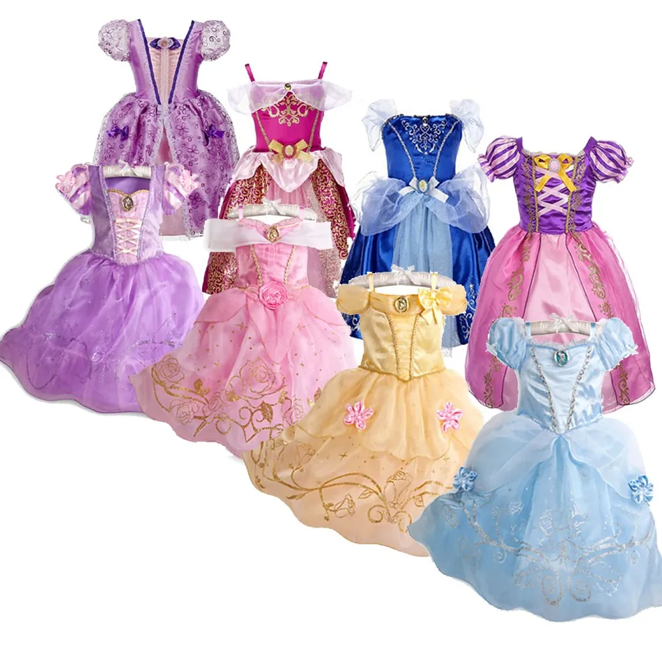 Kostium księżniczki dla dzieci Fancy Flower Vestido New 2024 Christmas Birthday Carnival Dress Up Rapunzel Belle Disguise Frock
