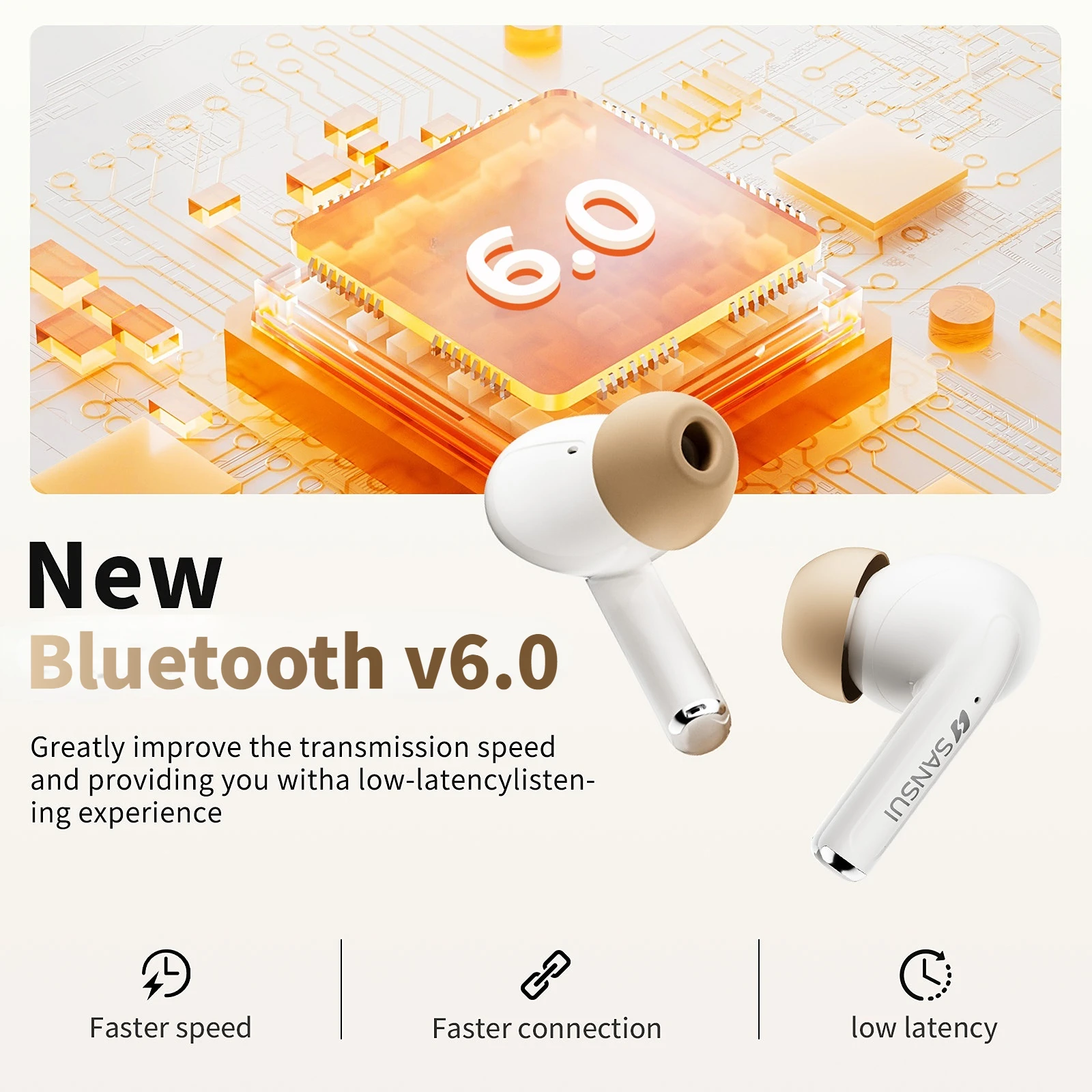 سماعات أذن Sansui W59 AI مترجم ANC بلوتوث 6.0 TWS سماعات أذن لاسلكية - 35 ديسيبل سماعات أذن بلوتوث بخاصية إلغاء الضوضاء النشطة