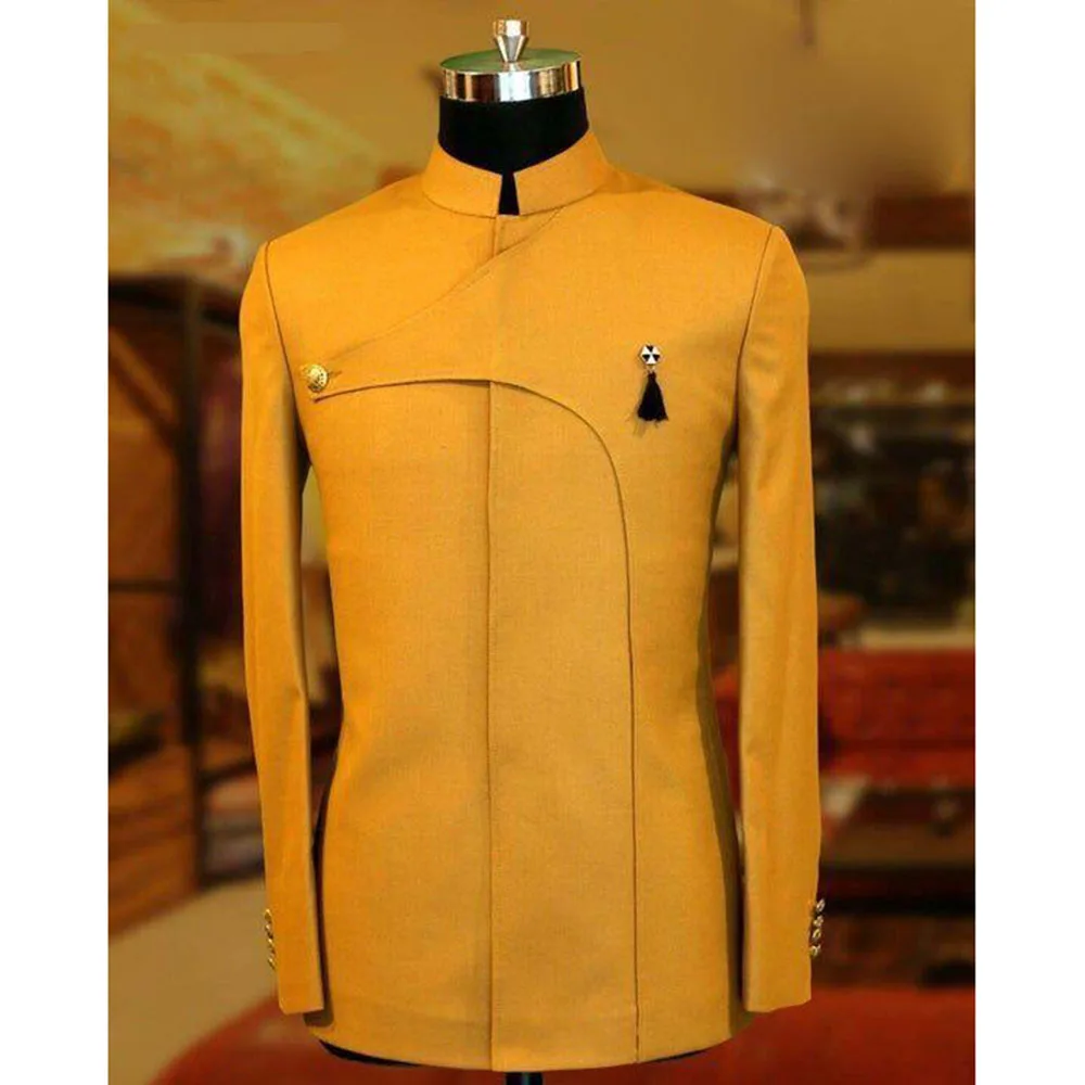 

Yellow Jacket Men Suits Special Design Stand-up Collar One Button High Quality Business Formal Occasion Male Clothig Classic