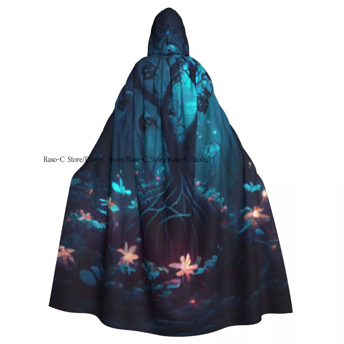 Unisex Witch Party Reversible Hooded Adult Vampires Cape Cloak Fairy Forest At Night Fantasy Flowers