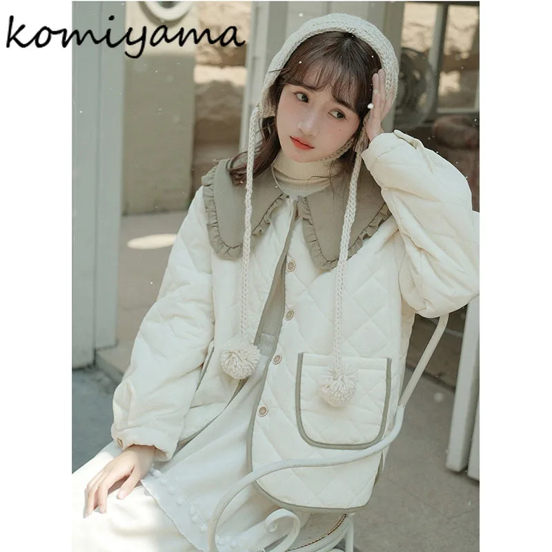 

Contrast Doll Collar Abrigos De Mujer Warm Long Sleeve Casaco Autumn Winter 2025 New Jacket Woman Argyle Parkas Pockets Jackets
