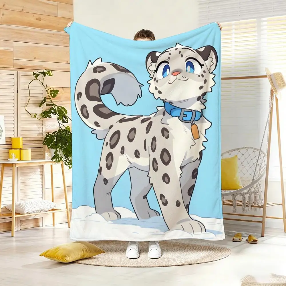 Cute Cartoon Calming Anima Snow Leopard Throw Lightweight  Flannel Blanket Soft Skin-friendly for Summer Cooling