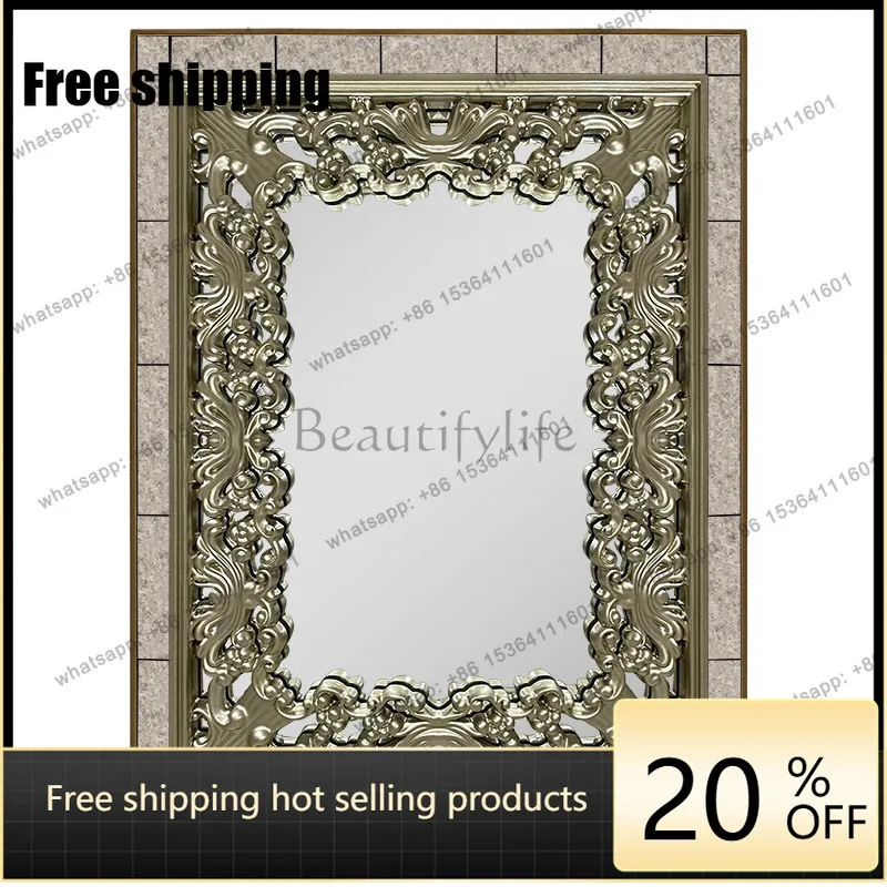 XX American retro carved fireplace decorative mirror living room hanging mirror model room mirror customization