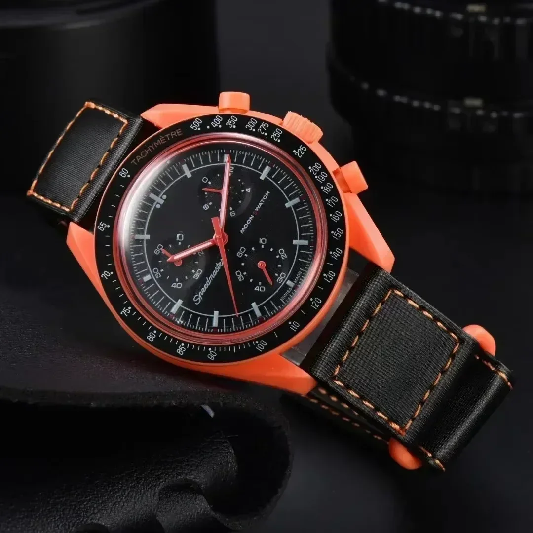 2025 Fashion Men's Moon Chronograph Watch - Colorful Plastic Case, Luxury Planet Exploration Design, Waterproof Sport Wristwatch