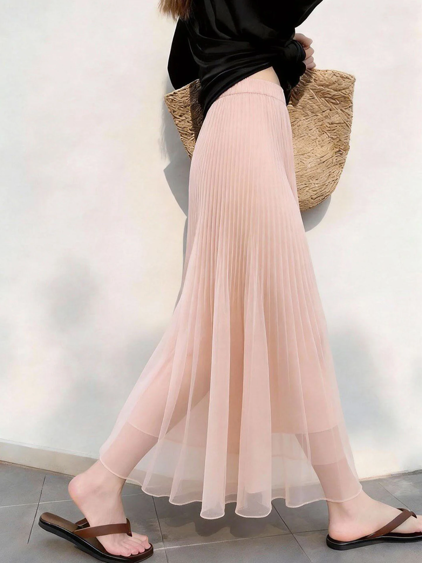 

Elegant High Waist Gauzy Skirt Soft Pink Spring Summer Women's Princess Style Half-length Soft And Versatile Skirt