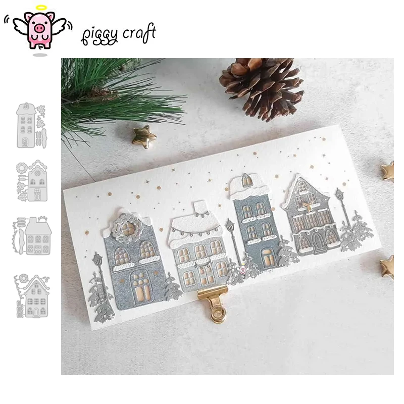 Piggy Craft Metall-Stanzformen, geschnittene Matrizenform, Hausserie, Dekoration, Sammelalbum, Papier, Basteln, Messerform, Klingenstanzer, Schablonen