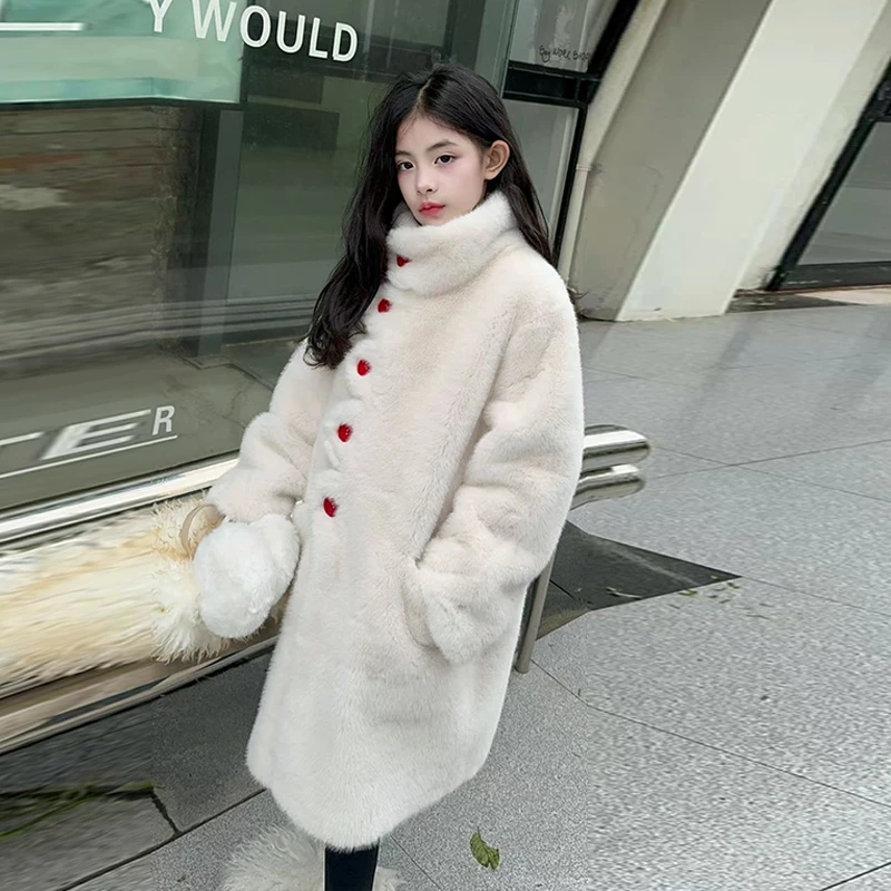 2025 winter new children's fur one-piece coat autumn long sleeved girl's mink fur imitation coat warm women's cotton jacket