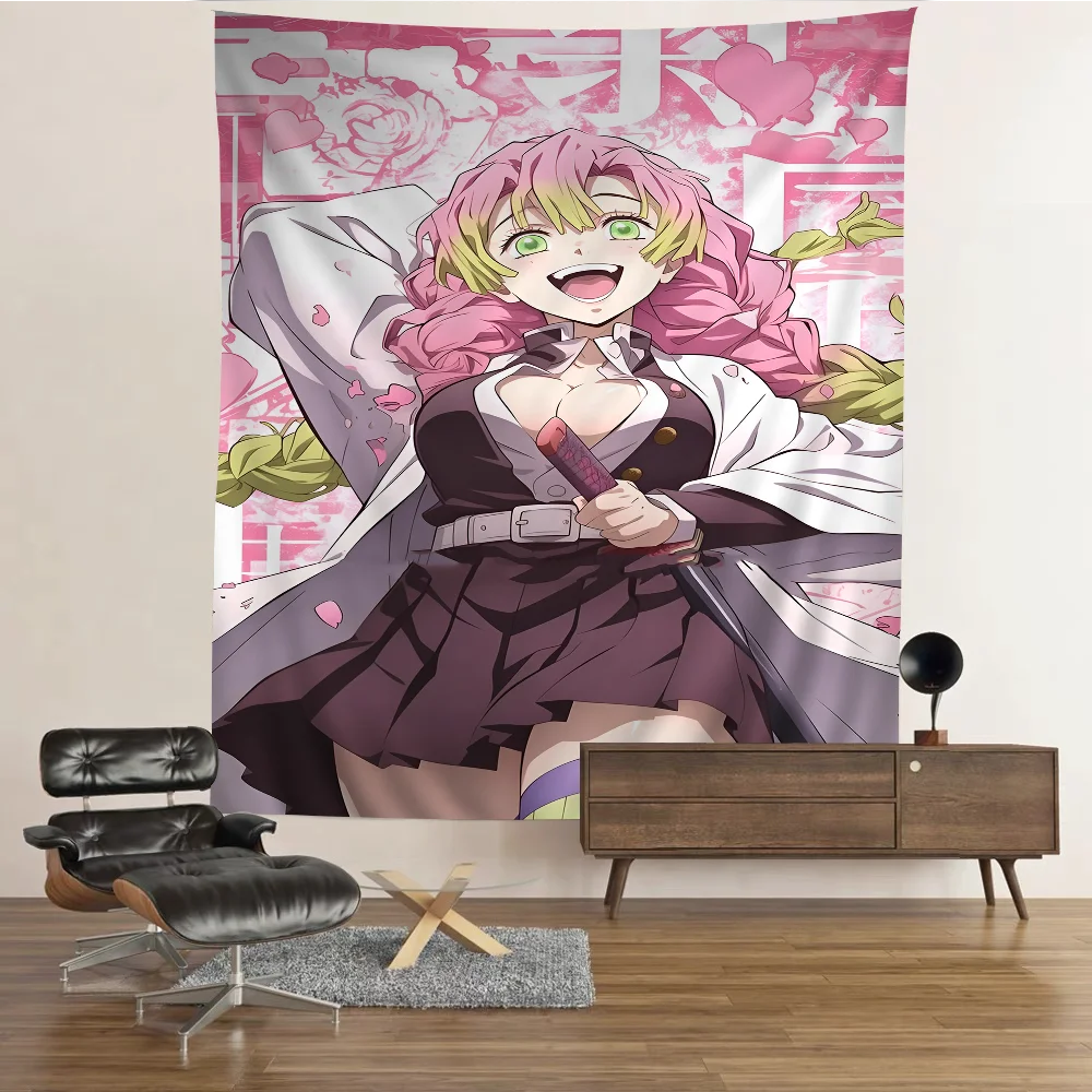 D-Demon Slayer K-Kanroji Mitsuri Printed Large Wall Tapestry Hippie Wall Hanging Bohemian Wall Tapestries Mandala Home Decor