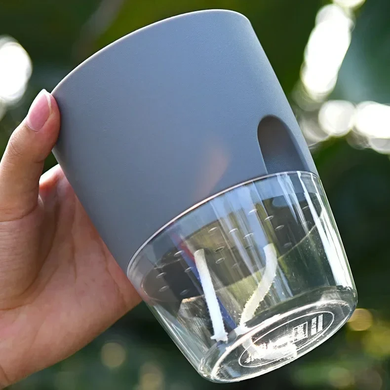 Transparent Double Layer Self Watering Flower Pot Cotton Rope Small Plant Pot with Injection
