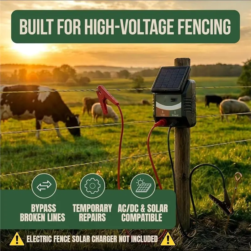 Alligator Clip Equipped 6.6Ft Electric For Fence Jumper Leads- 10, 000V Rated,For Fence Energizers Solar Chargers