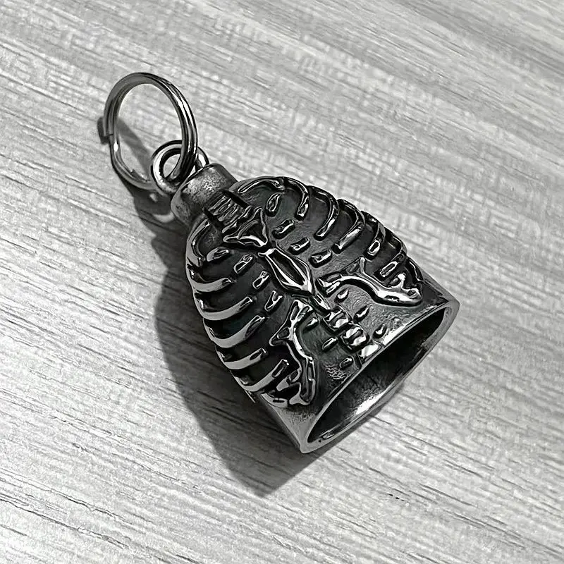 Retro Style Stainless Steel Skeleton Exorcism Riding Bell Pendant Unisex Fashion Accessory