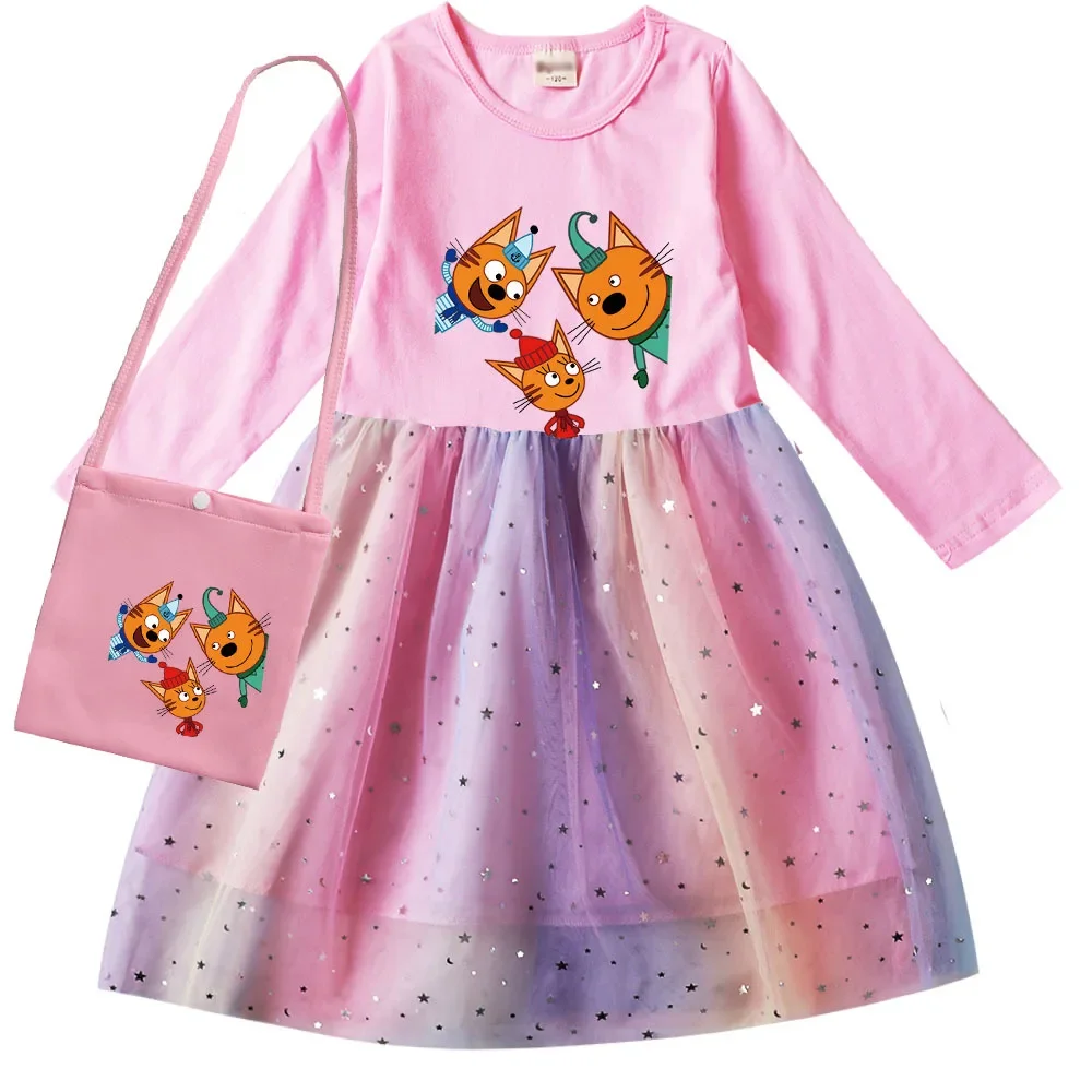 

Kid-E-Cats Clothes Kids Russian Three Kitten Dress Baby Girls Long Sleeve Casual Dresses Children Wedding Party Princess Vestido