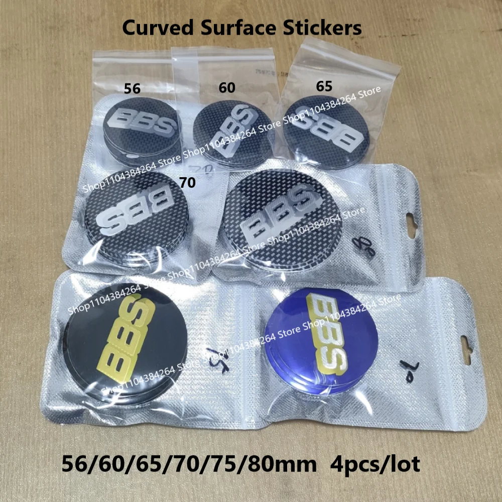 

4pcs Curved Surface Stickers [56/60/65/70/75/80mm] Car Wheels Center Cap Hub Stickers for BBS Center HubCap Sticker Accessories