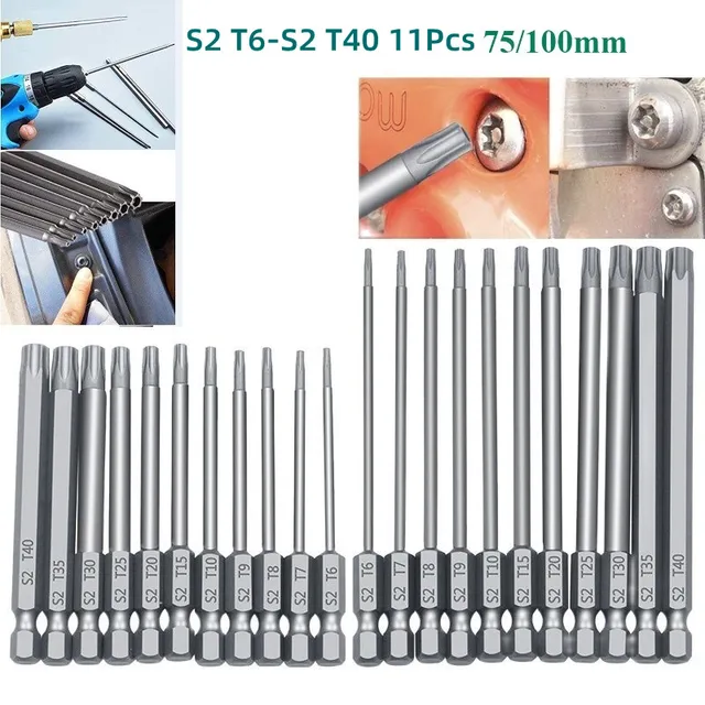11 sztuk 75/100mm zestaw bitów zabezpieczających śrubokręt zabezpieczający przed manipulacją wiertło wkrętak bity Torx płaska główka 1/4 "Hex Driver Bits