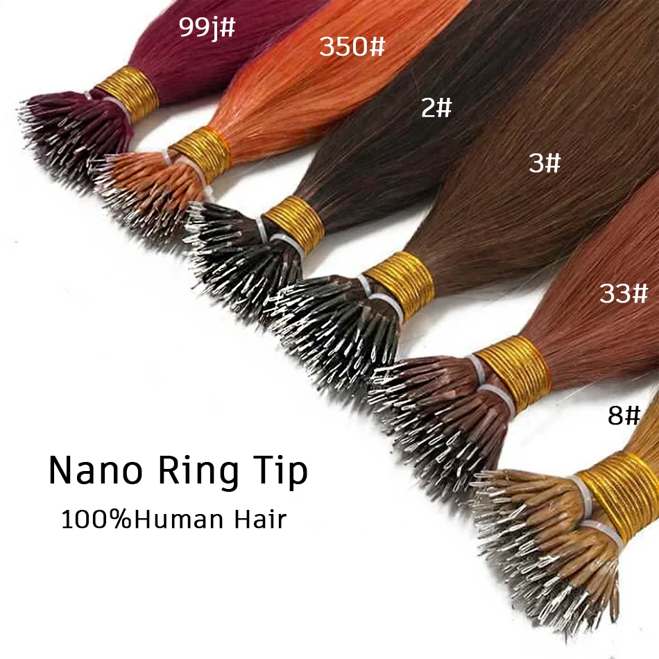 Remy-Haar, Nano-Ringspitze, Mikroperlen, echte Remy-natürliche europäische Echthaarverlängerungen, Highlights, 45,7–76,2 cm, 100 % Echthaar