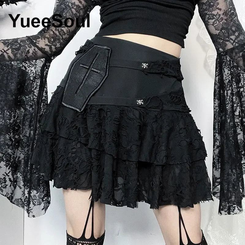 Gothic Mini Skirts Black High Waist Women Skirt 2024 New Y2k Style Harajuku Punk Goth Dark Grunge Streetwear Female Clothes