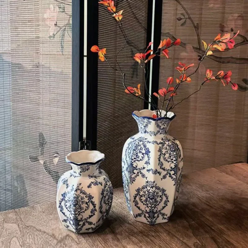 

Living Room Entryway Desktop Flower Arrangement Display Hand-Painted Blue And White Porcelain Vase Elegant Home Decor