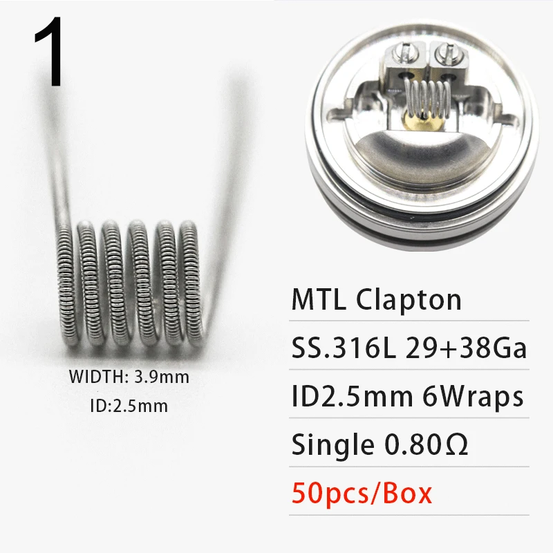 50 Stuks Rvs SS316L Gesmolten Clapton Prebuilt Rta Coil