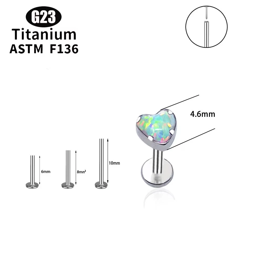 أقراط من التيتانيوم بقلب العقيق ، مجوهرات مثقوبة من الخيوط الداخلية ، زنمة حلزونية للنساء والرجال ، ASTM F136