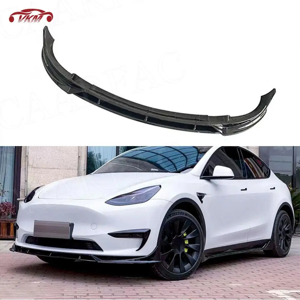 Carbon Fiber/ABS Front bumper cover for Tesla Model Y 2021+ 3Pcs/Set Front Bumper Lip Chin Spoiler Car Body Kit