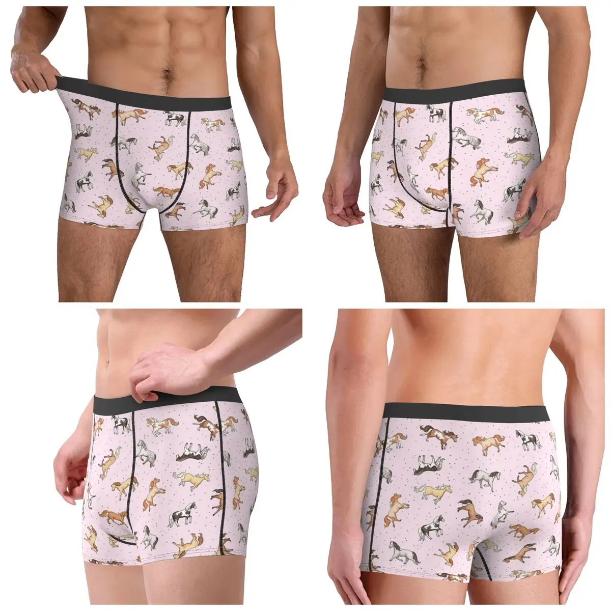 Boxer Underpants Shorts Scattered Horses Spotty On Cherry Blossom Panties Male Ventilate Underwear for Homme Man Boyfriend Gifts