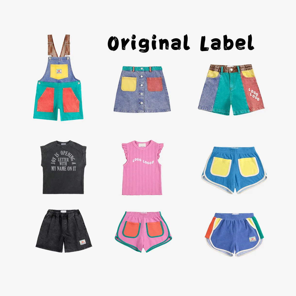 Pantaloncini di jeans colorati Skrit Felpe per bambini Pantaloni con bretelle Pantaloni Set di abbigliamento 2025 Nuova primavera Ragazzi Ragazze Capispalla carino Top