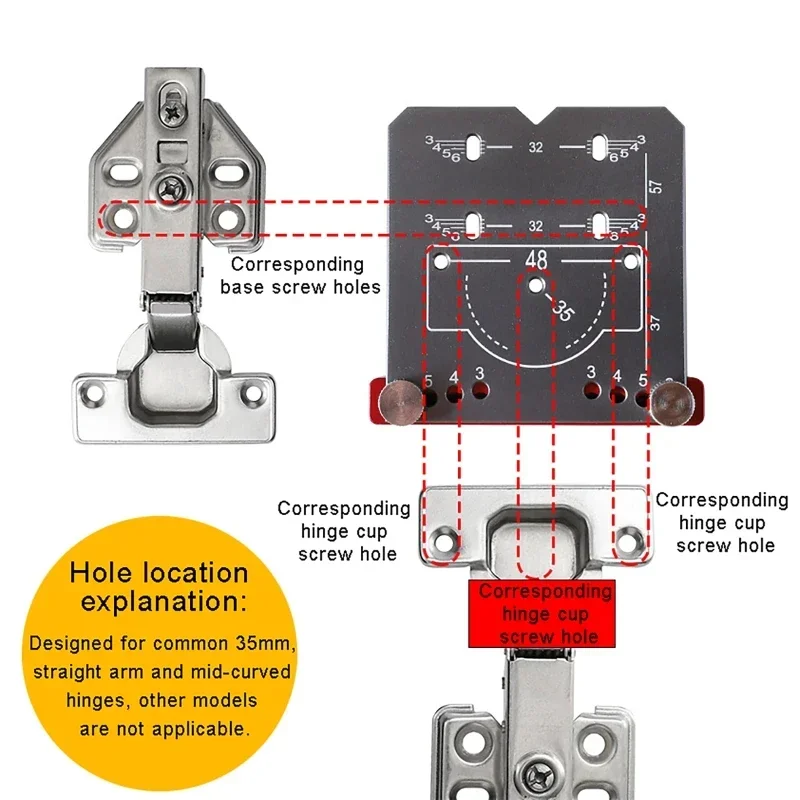 35mm Hinge Punching Locator 3/4/5/6mm Adjustable Edge Distance Mark Positioning Plate Hinge Drilling Jig Guide Hinge Opening Aid