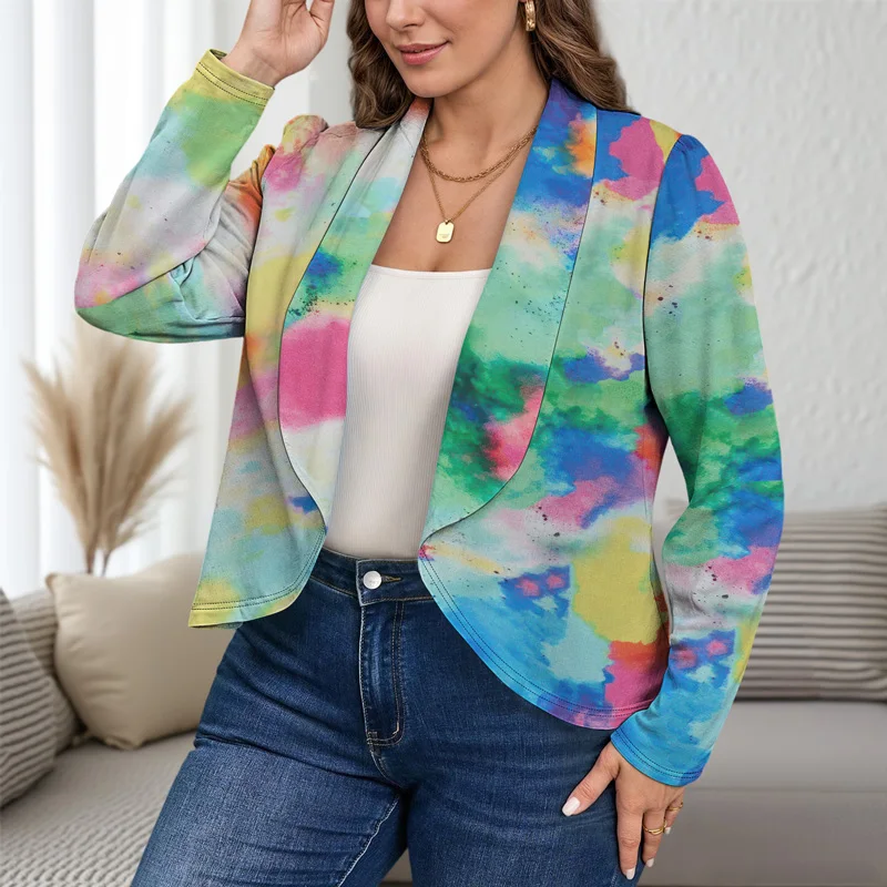 Leve e confortável jaqueta de terno feminino tie dye outono mármore impresso elegante casual grande lapela blazer 2025 novo solto ajuste tren