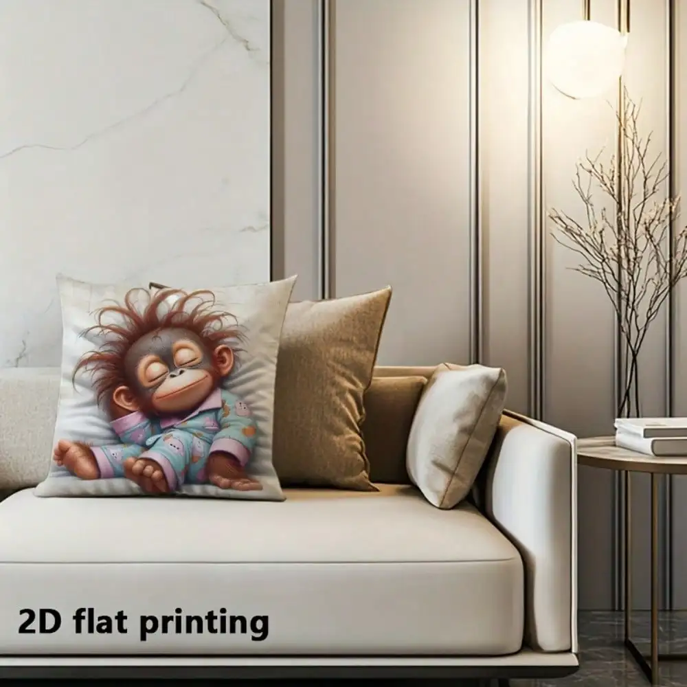 

Квадратная короткая плюшевая наволочка для подушки, новинка к Хэллоуину! Маленькая горилла в пижаме с мультяшным принтом, 2D плоский принт