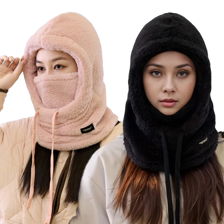 AliExpress NONE Adjustable Winter Balaclava Hat with Sherpa Hood,Masks,One-piece Hats,Men's & Women's Thick Velvet Skiing And Cycling Windproof