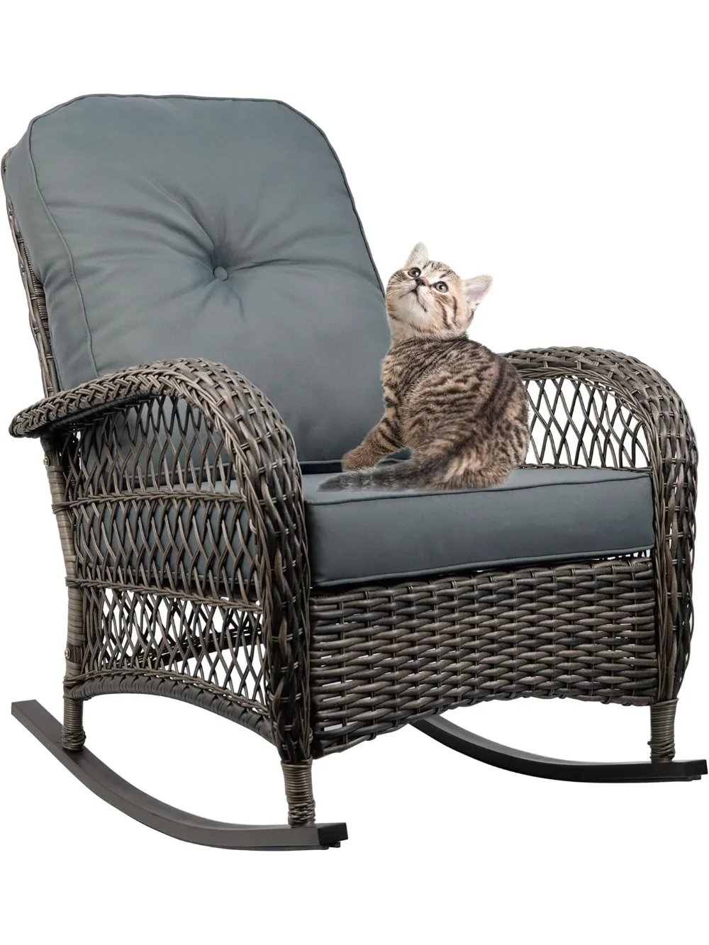 

Outdoor Wicker Rocking Chair, All Weather Resin Rattan Wicker Rocking Chairs, for Garden Backyard Lown Porch,1pc,Grey