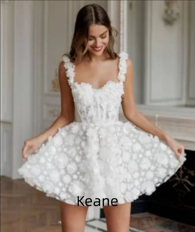 

Laser Flowers Lace Evening Dresses Knee Length Custom Made Elegant Short Dress for Special Occasions Prom Gowns