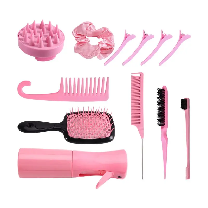 A83G-Hair Styling Comb Smooth Black Brush 12Pcs Hair Styling Comb Set Barber Styling Tools Kit